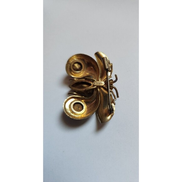 Vintage Czecho Gold Tone Purple Glass Insect Brooch Pin - Picture 5 of 5